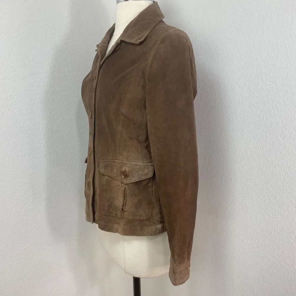 Vintage Eddie Bauer Seattle Suede Brown Jacket SM Washable Button Front Pocket